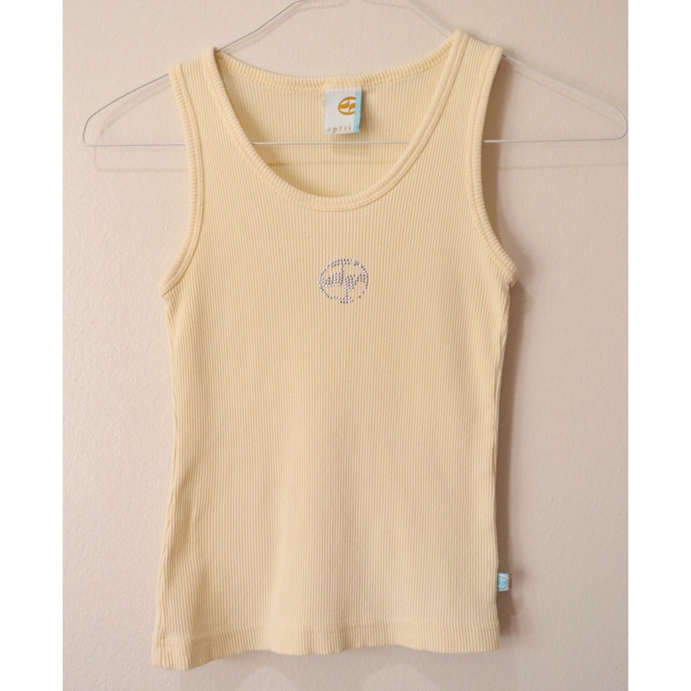Split Pastel Yellow Ribbed Rhinestone Tank Top - Picture 2 of 7